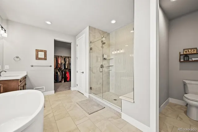 a bathroom with a shower and a toilet