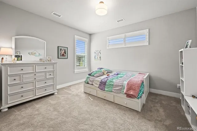 a bedroom with a bed and a dresser in it