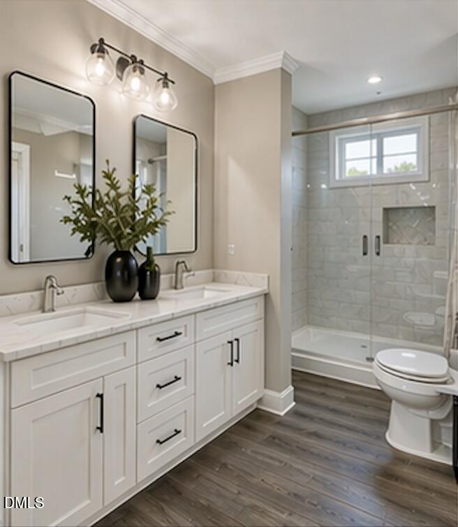 405 Alston Street Raleigh, NC 27601 - Photo 4 of 14 a bathroom with a double vanity sink toilet and shower