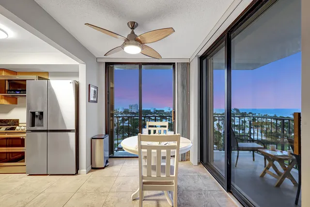 a view of a city with an ocean view