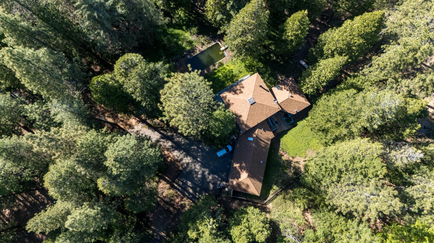 2070 King Of The Mountain Road Pollock Pines, CA 95726 - Photo 40 of 53 an aerial view of a house with a yard and large trees