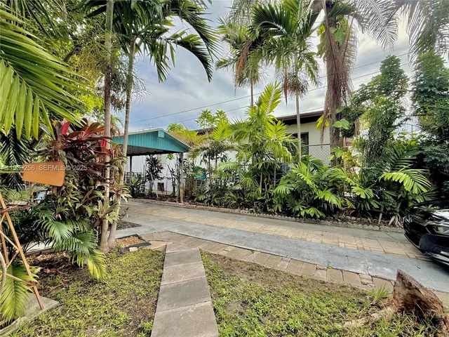 a view of a backyard with potted plants