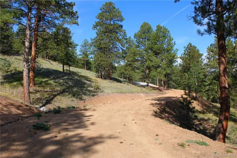 a view of a road with a trees in the background