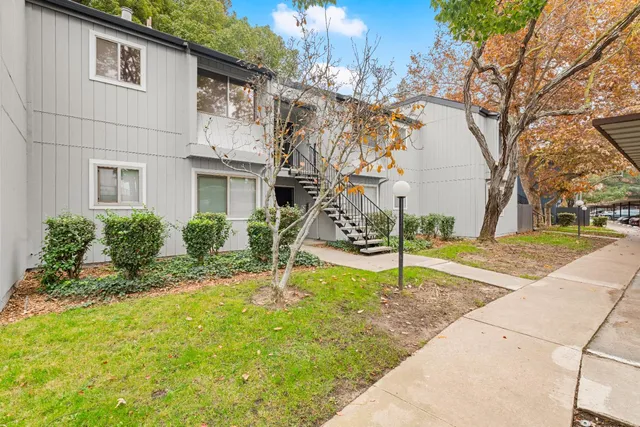 a house view with a backyard space