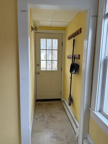 a view of a wooden street from a window