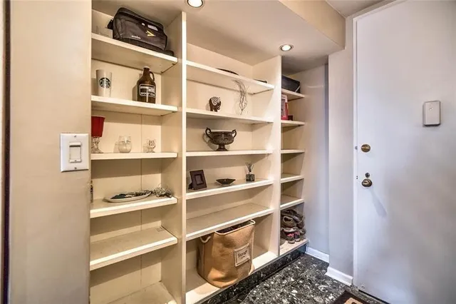 a view of walk in closet with empty racks