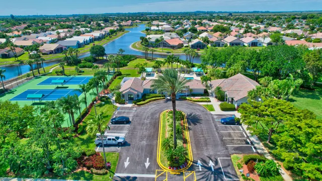 an aerial view of a house with a garden