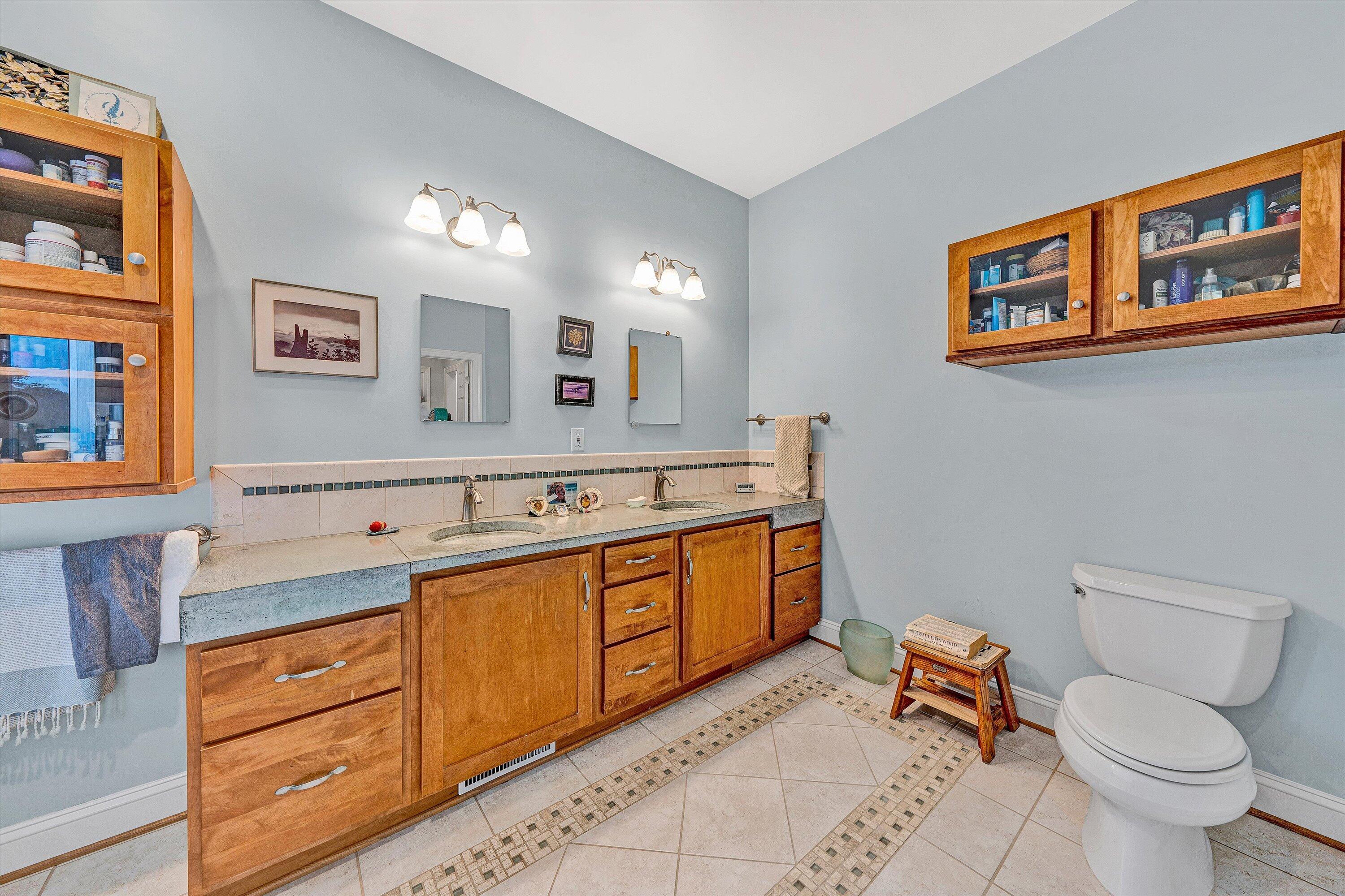 84 Green Level Road Boones Mill, VA 24065 - Photo 25 of 56 a spacious bathroom with a granite countertop toilet sink and mirror