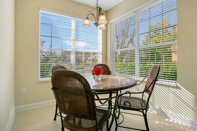 a table and chairs in a patio