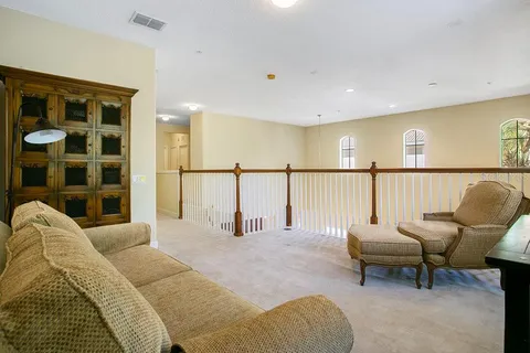 a bed room with furniture and a potted plant