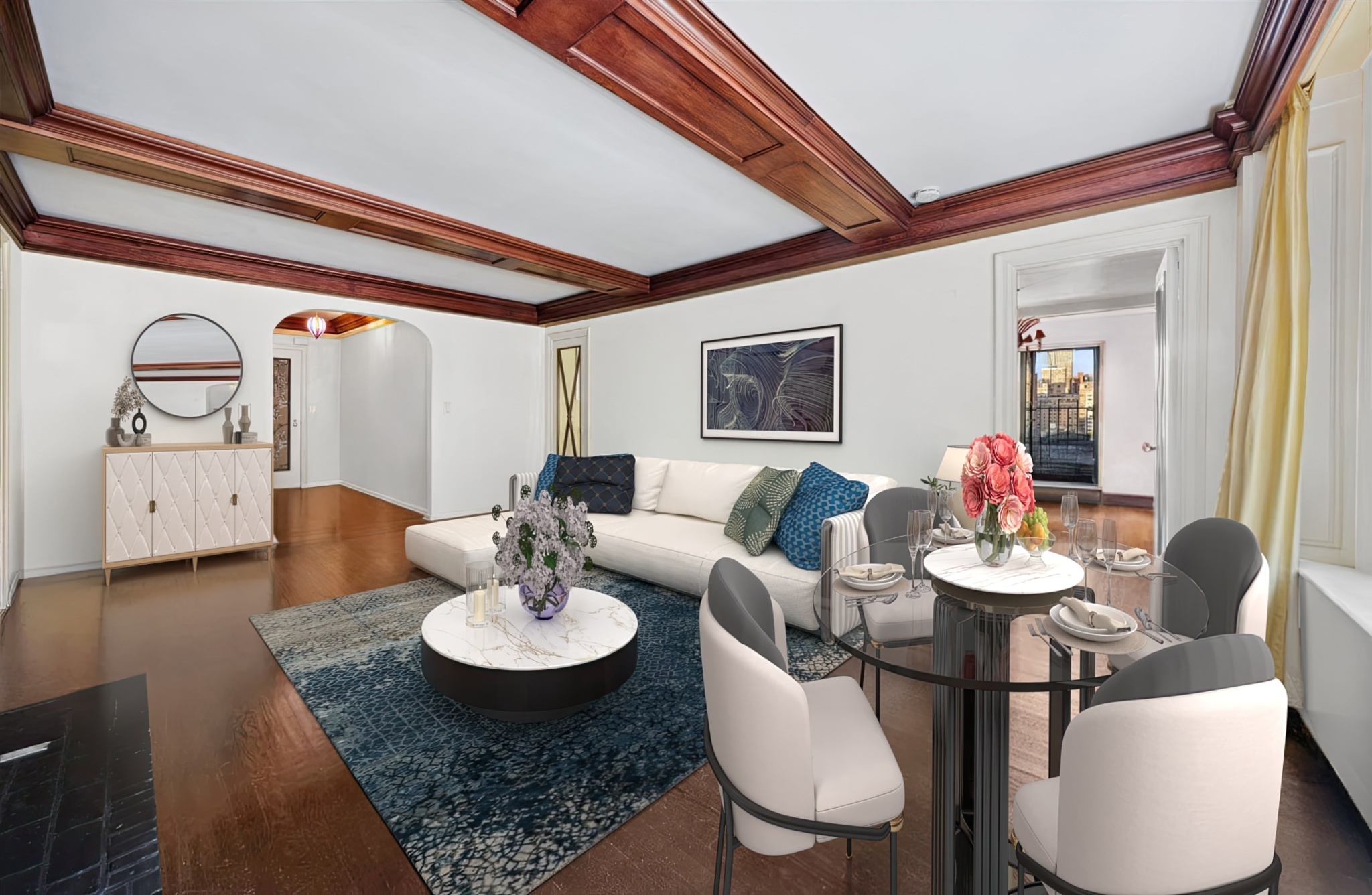 225 East 73rd Street, Unit 11D Manhattan, NY 10021 - Photo 3 of 12 a living room with furniture and a dining table