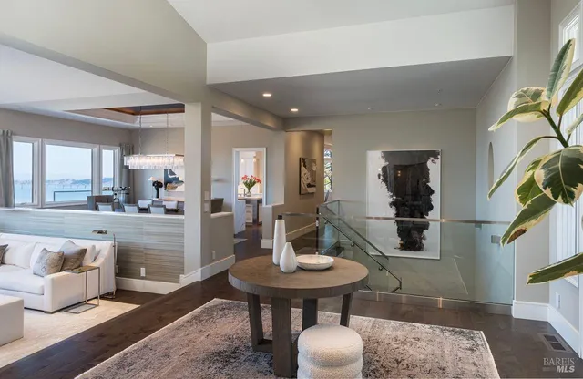 a bedroom with a bed and a fireplace