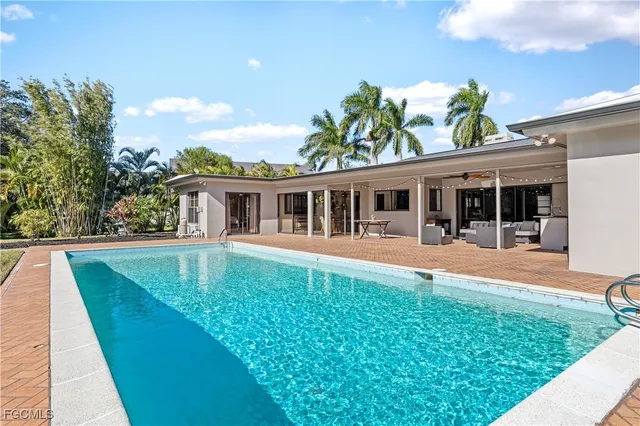 front view of a house with a patio
