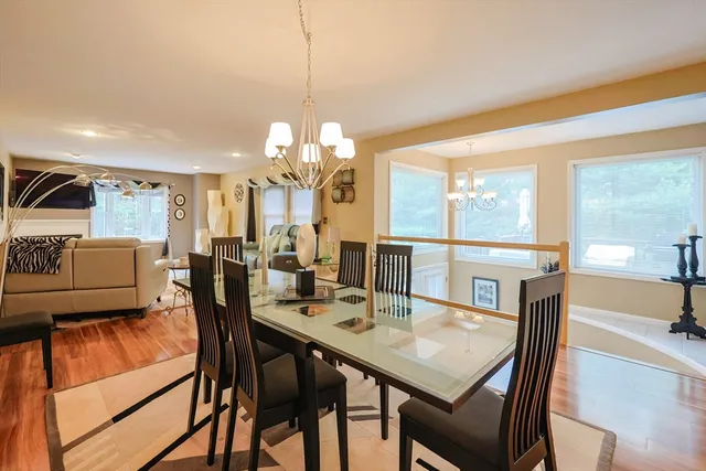 a view of a dining room and livingroom view