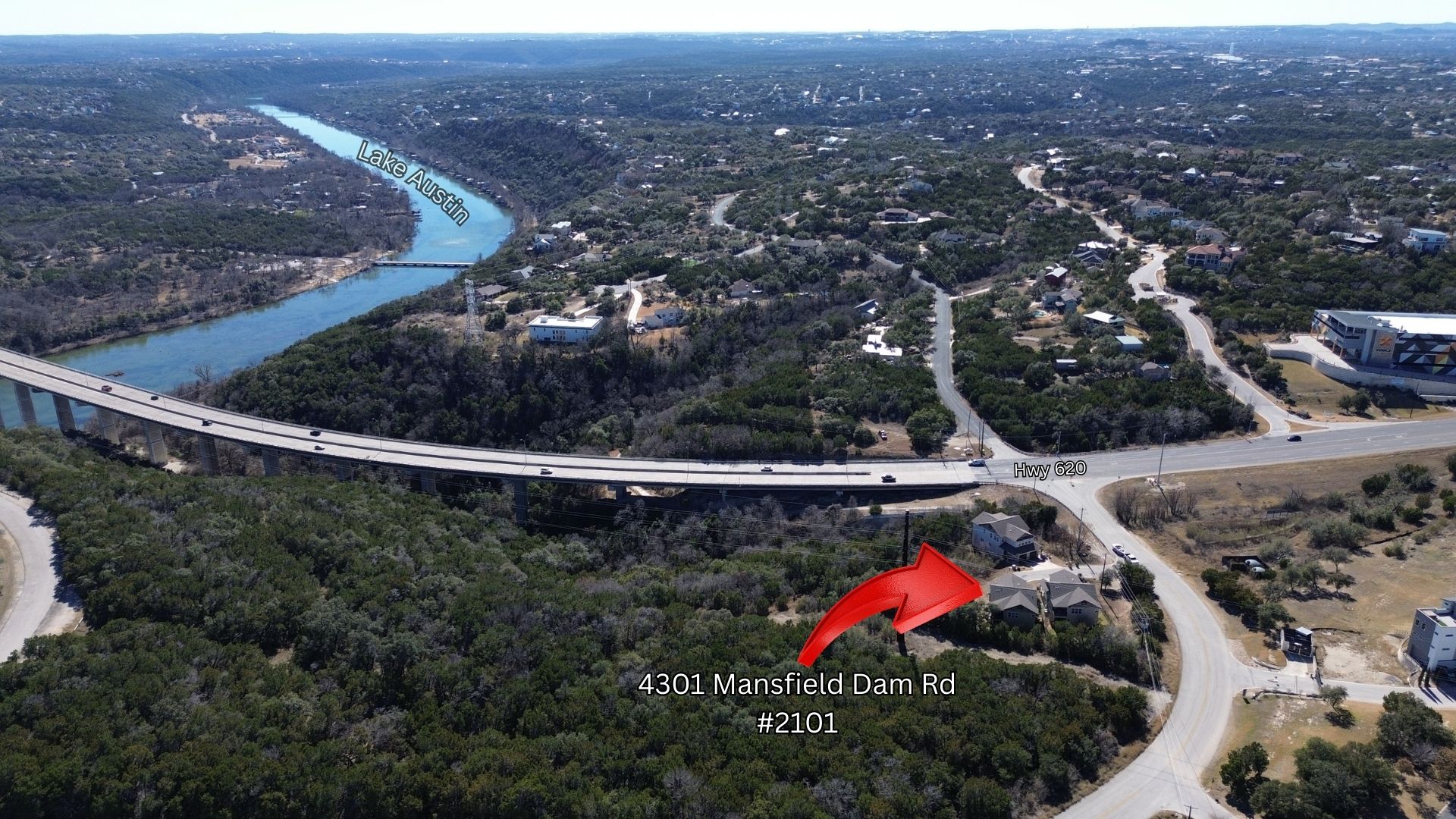4301 Mansfield Dam Road, Unit 2101 Austin, TX 78734 - Photo 3 of 17 Aerial view of a nearby body of water