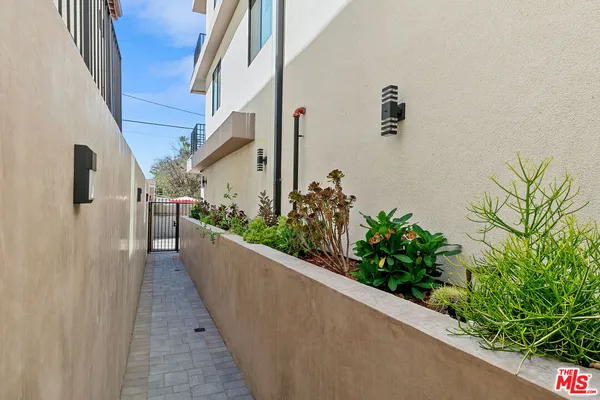a view of a house with potted plants