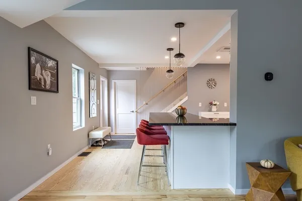 a room with table and gym equipment