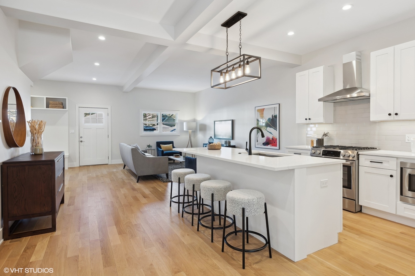 3414 North Tripp Avenue Chicago, IL 60641 - Photo 11 of 38 a very nice looking kitchen with granite countertop a stove a sink a refrigerator and a wooden floor