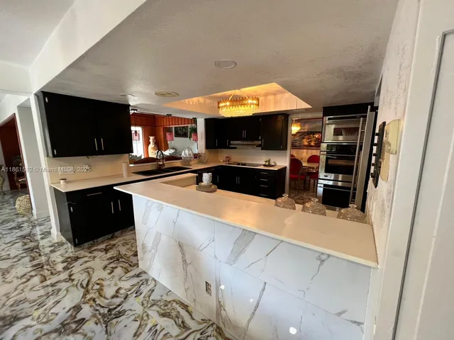 a large bathroom with a sink and a mirror