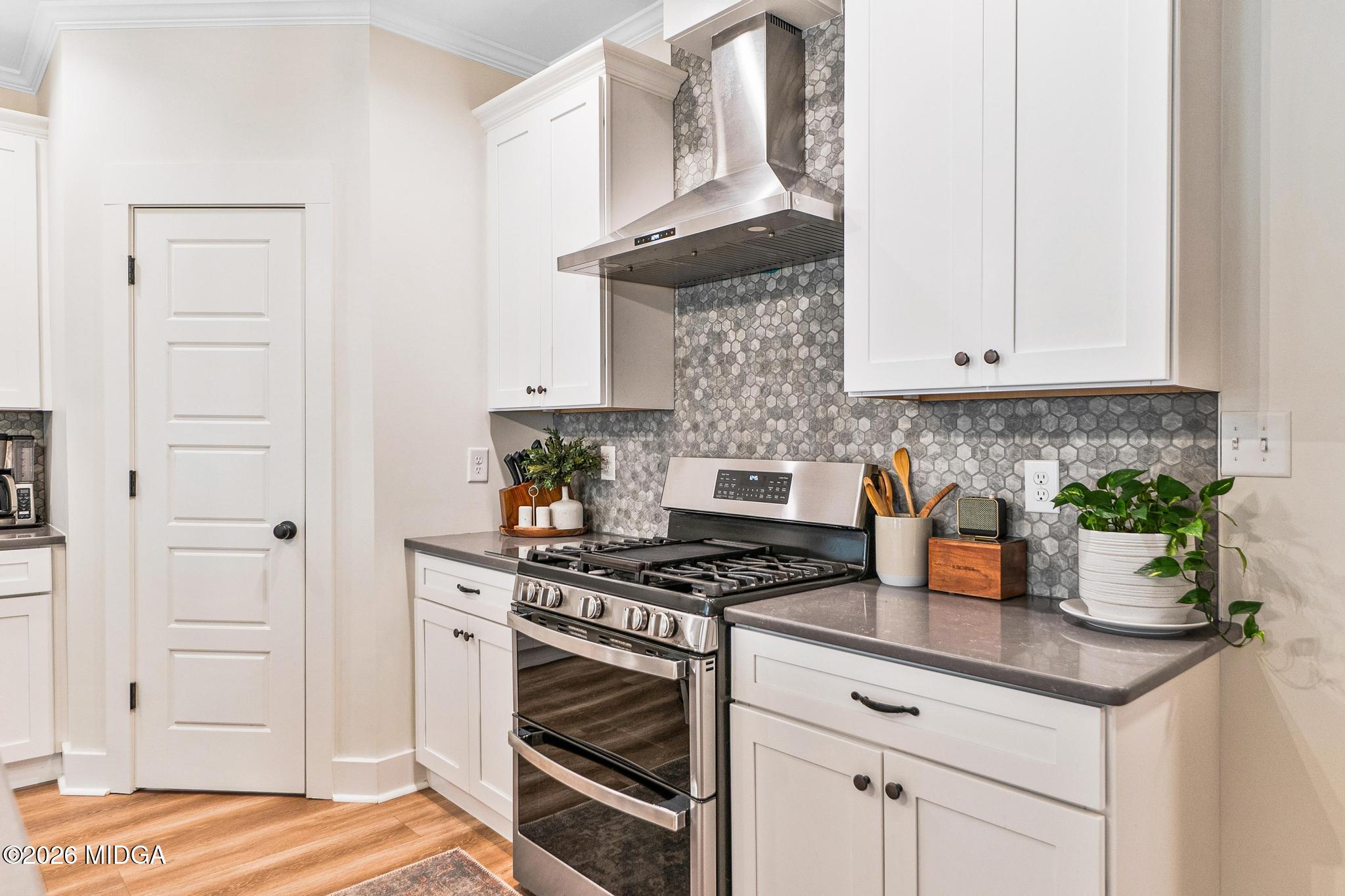 155 Creekside Lane Forsyth, GA 31029 - Photo 10 of 43 a kitchen with stainless steel appliances granite countertop a stove a white cabinets and a granite counter tops