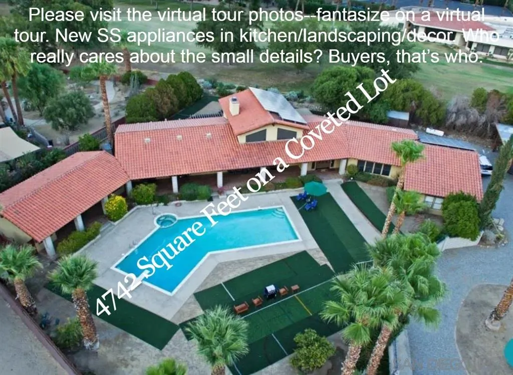 438 De Anza Spur Road Borrego Springs, CA 92004 - Photo 11 of 74 an aerial view of house with yard swimming pool and outdoor seating