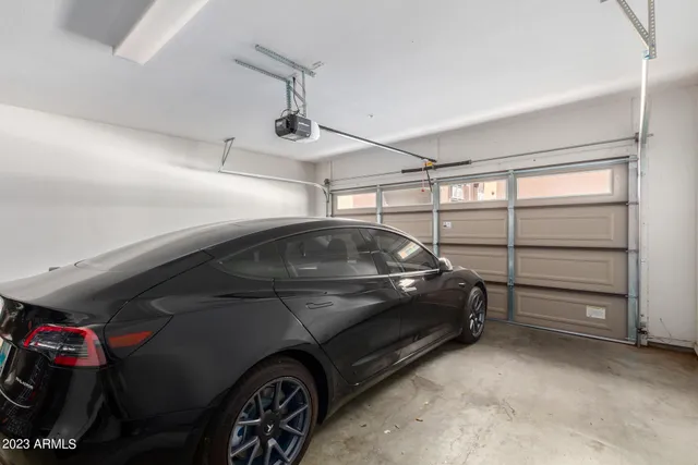 a car parked in a garage