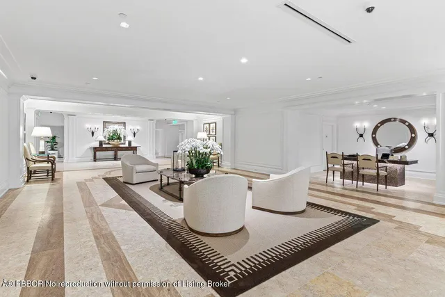 a view of a hallway with a chandelier