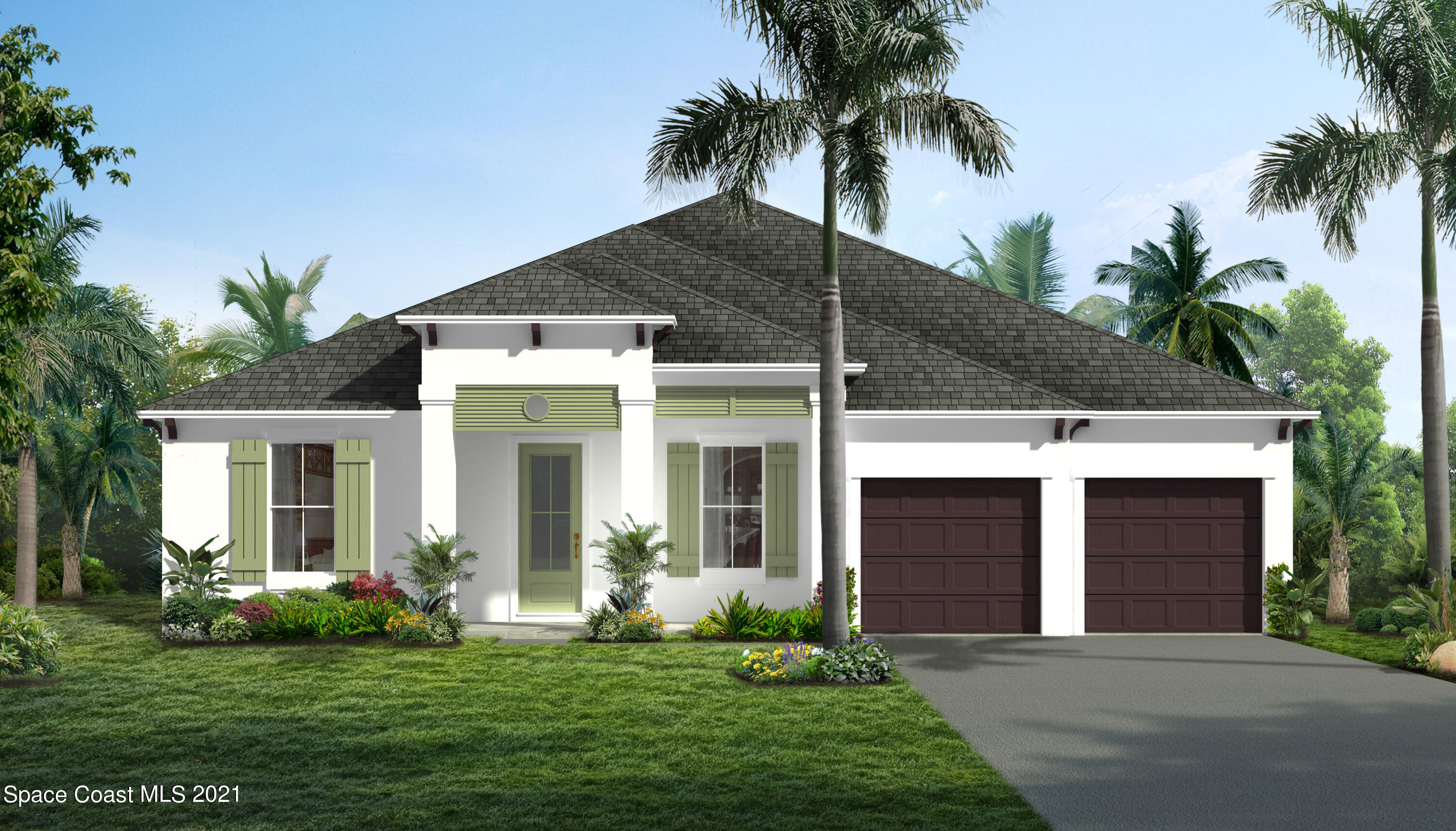 a front view of house with yard and green space