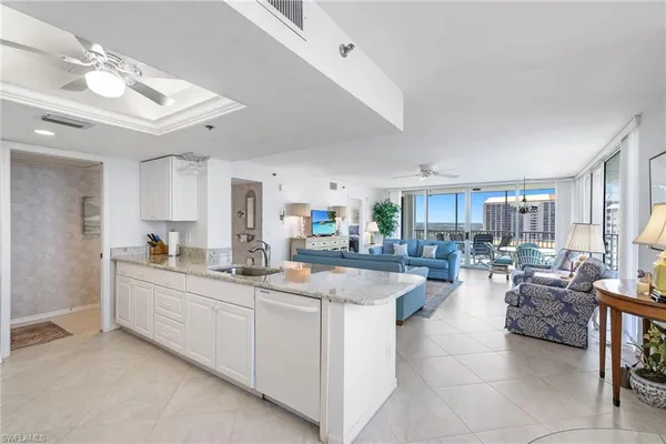 a kitchen with lots of counter top space