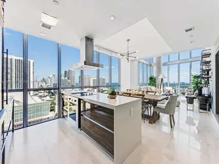 a kitchen with lots of counter top space