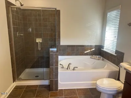 a bathroom with a bathtub and a shower