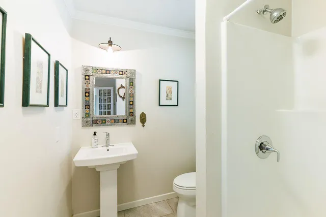 front view of a house with a patio