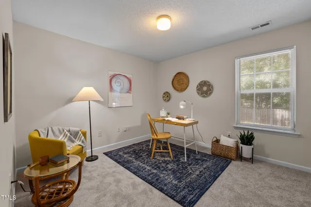 a living room with furniture and a rug