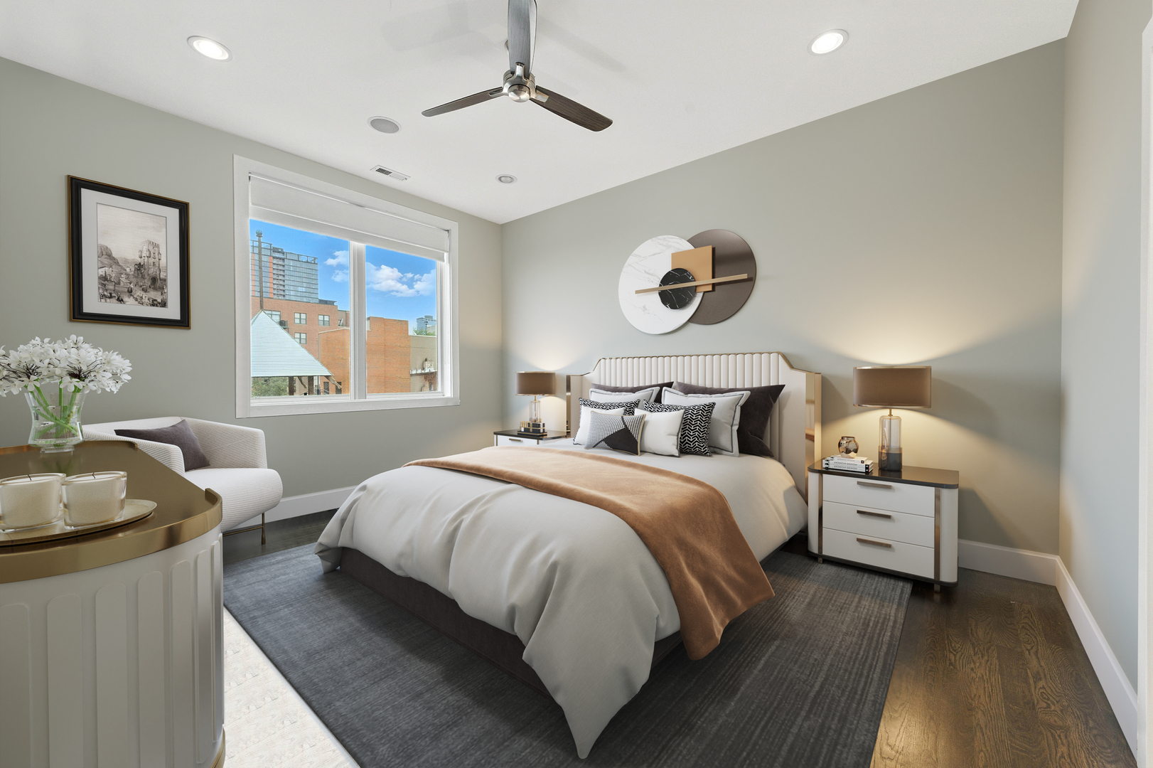 1312 West Madison Street, Unit 3A Chicago, IL 60607 - Photo 11 of 21 a bedroom with a bed and wooden floor