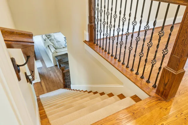 a view of a park with large trees