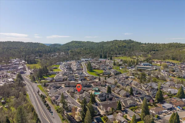 a view of a city with mountain