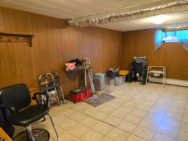 a view of a room with shelves