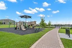 a view of a park with slide