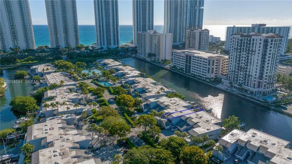 a city view with tall buildings