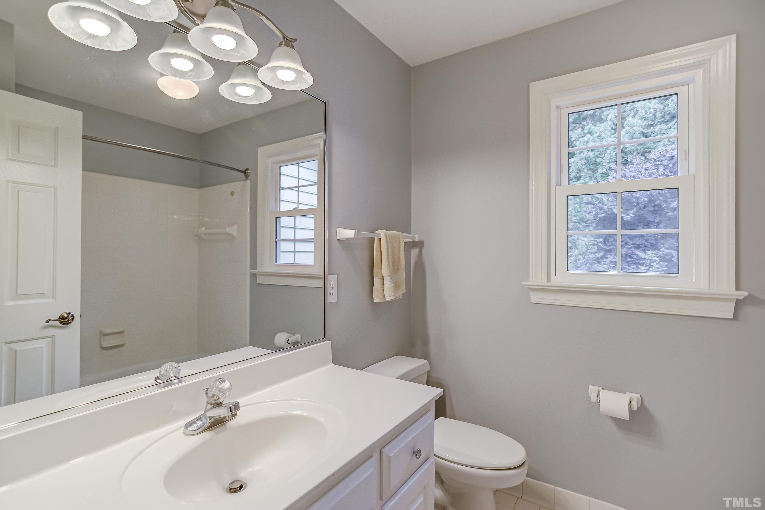 1309 Wescott Drive Raleigh, NC 27614 - Photo 23 of 32 a bathroom with a sink a toilet and a mirror