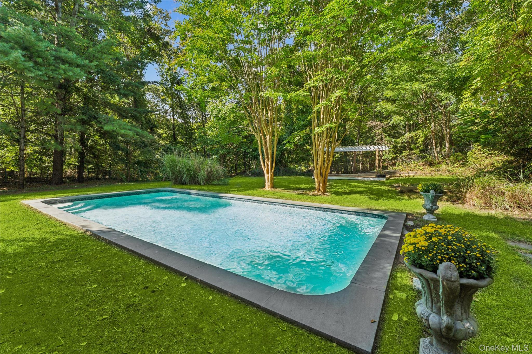 29 Squiretown Road, Unit D Hampton Bays, NY 11946 - Photo 4 of 16 Rectangular inground pool with dark coping