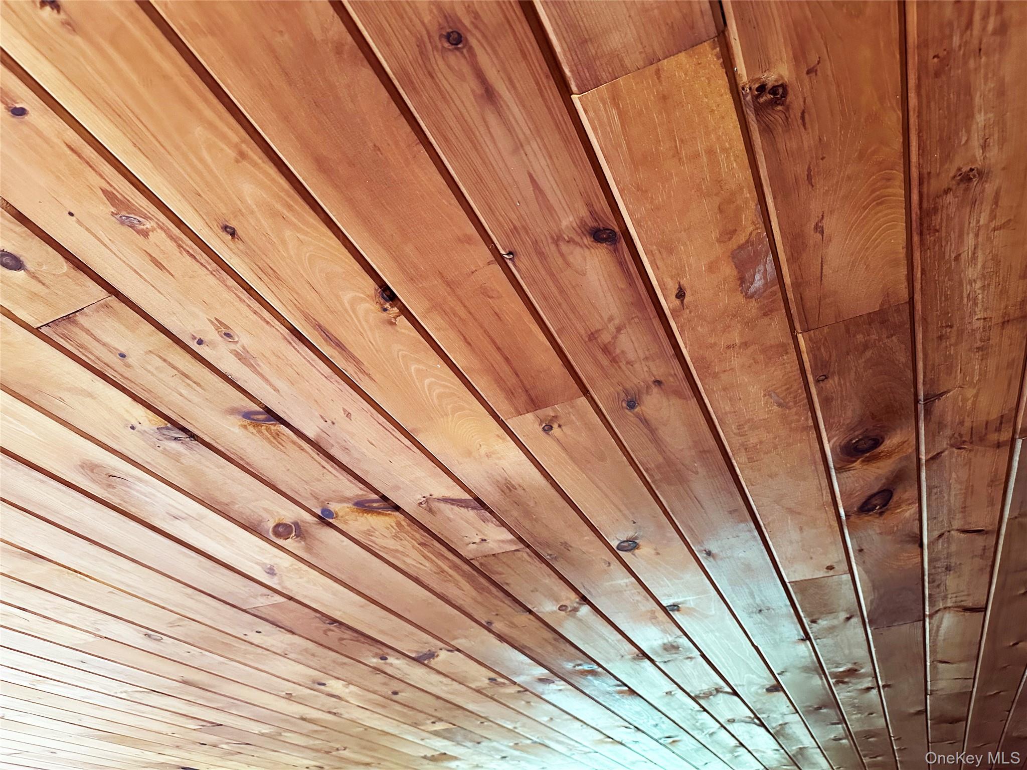 818 Methol Road Roscoe, NY 12776 - Photo 27 of 39 Original tongue-and-groove wood ceiling detail showcasing the home’s authentic Catskills cabin character and craftsmanship.