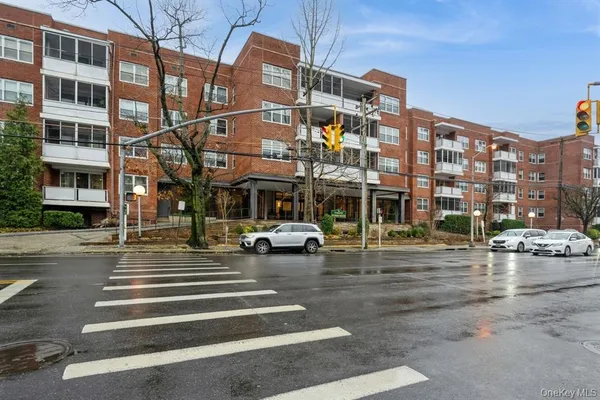 a view of a building with a garden