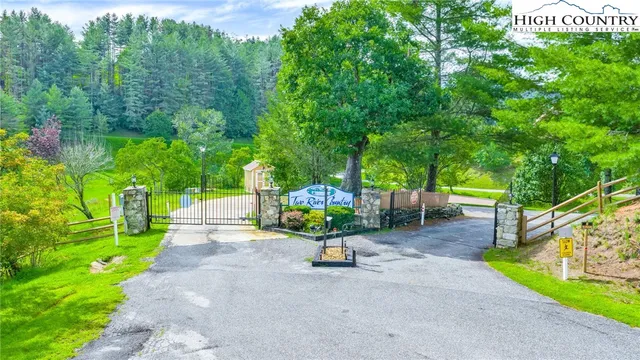 a view of a park with large trees