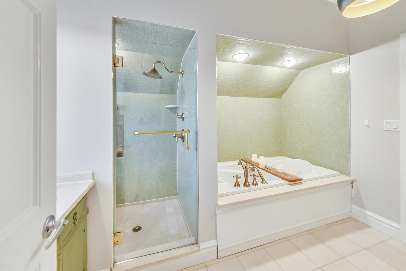 165 South Delaplaine Road Riverside, IL 60546 - Photo 26 of 51 a bathroom with a tub a mirror and shower