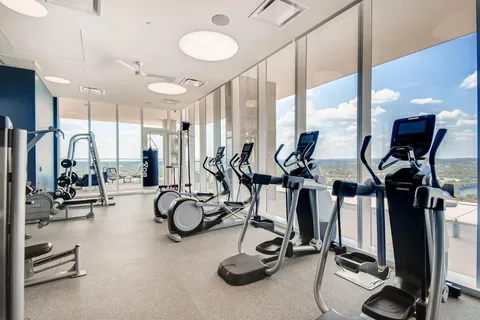 a view of a room with gym equipment