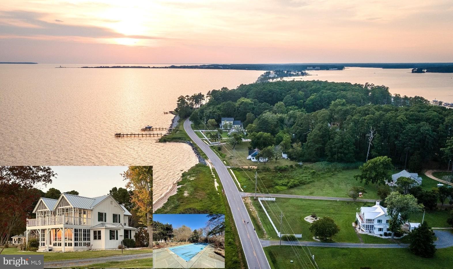Serene waterfront retreat at sunset.