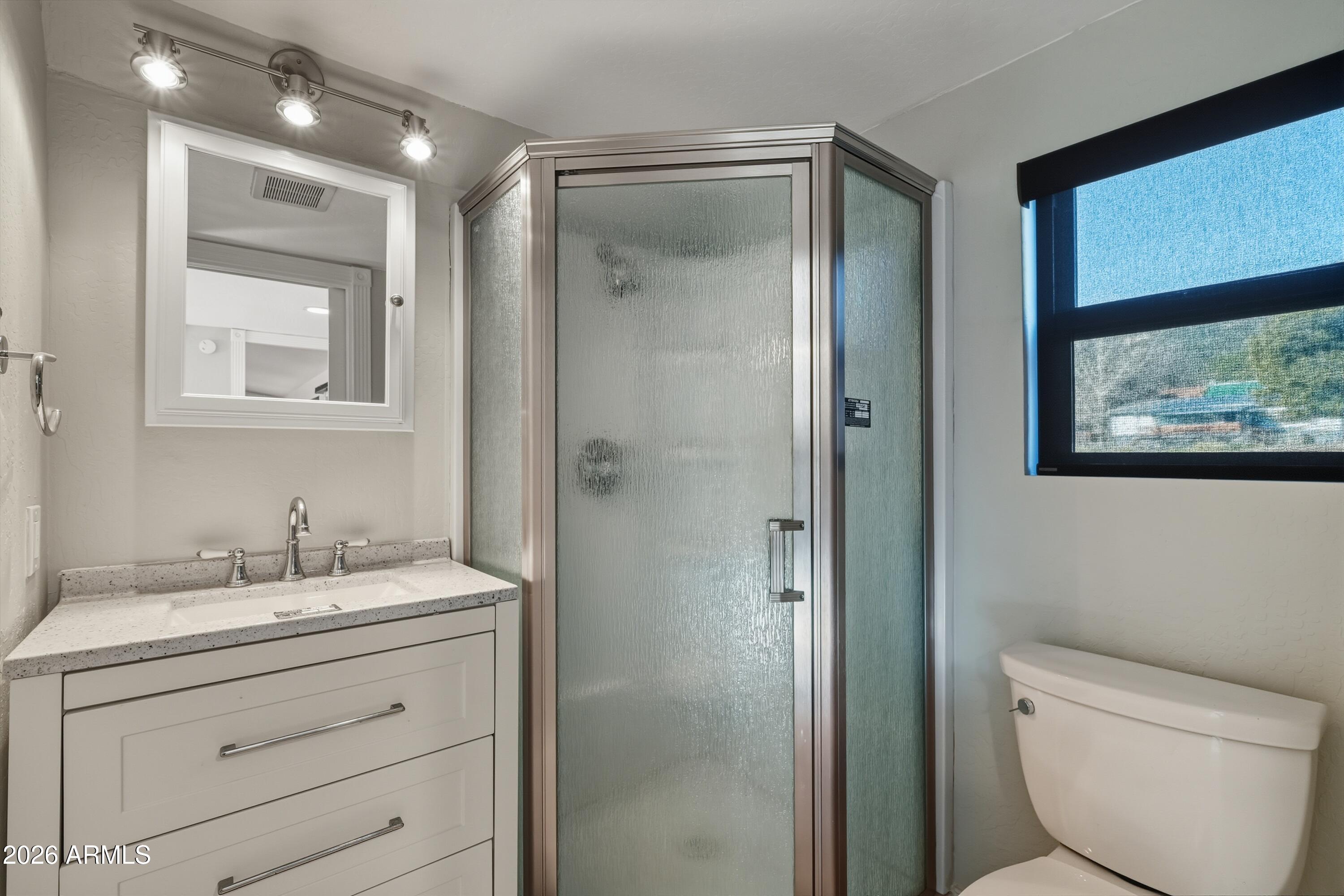 6475 Pine Cone Trail Pine, AZ 85544 - Photo 32 of 51 a bathroom with a toilet a sink and glass door