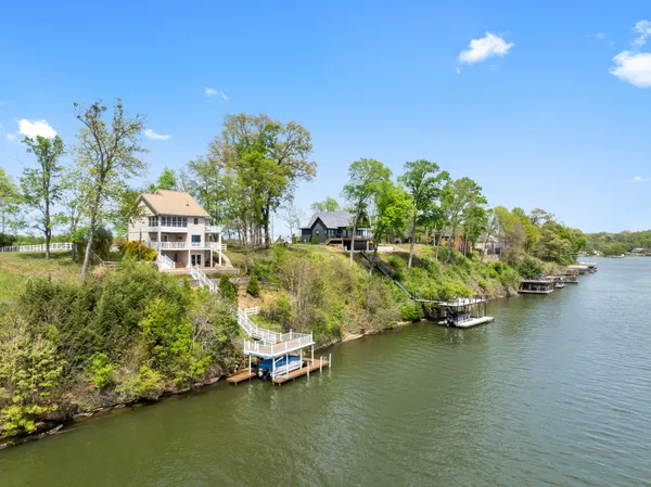 a view of a lake with a park