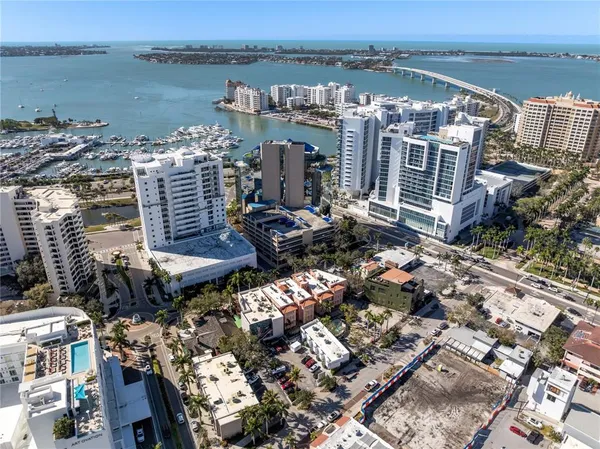 a view of a city with tall buildings